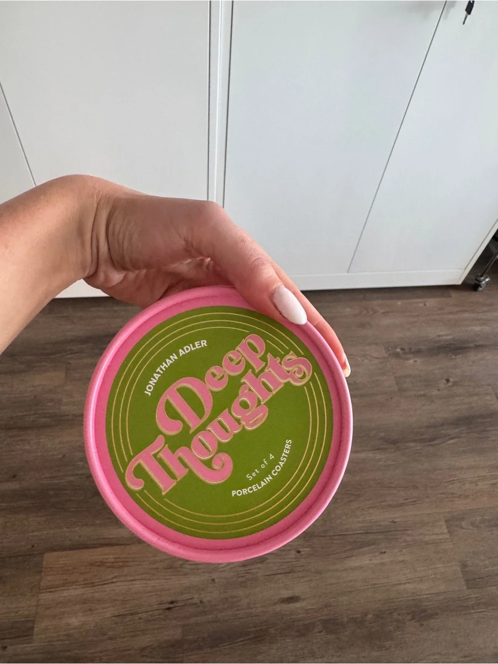 Jonathan Adler Porcelain Coaster Set — Pink, Green & Gold Accent